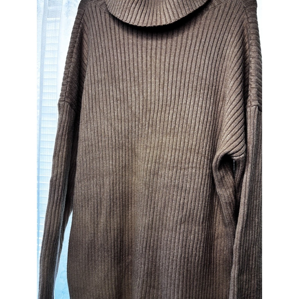 LILLUSORY Women's Knit Turtleneck Oversized Long‎ Sweater Dress Brown Large